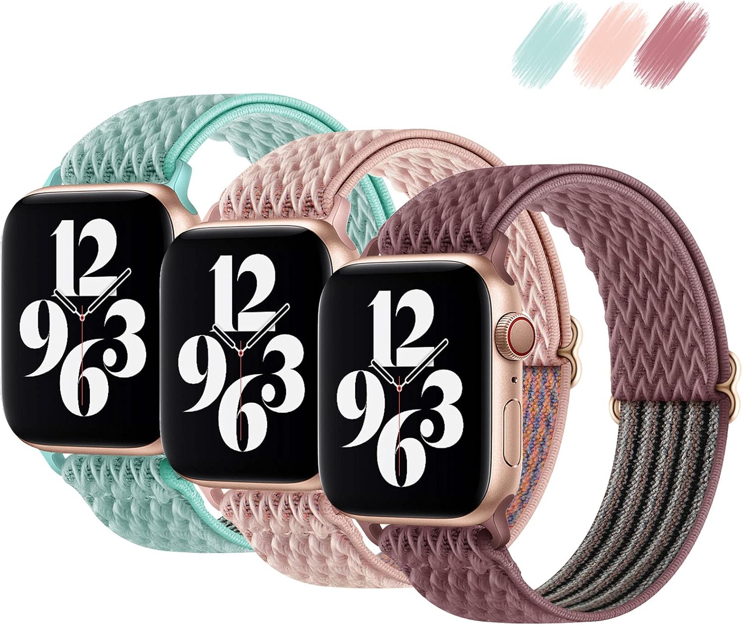 Fullife 3-Pack Stretchy Solo Loop Strap Compatible with Apple Watch Bands 38mm 40mm 41mm, Adjustable Braided Sport Elastics Nylon Women Men Wristband for iWatch Series 8/7/6/5/4/3/2/1 SE : Cell Phones & Accessories