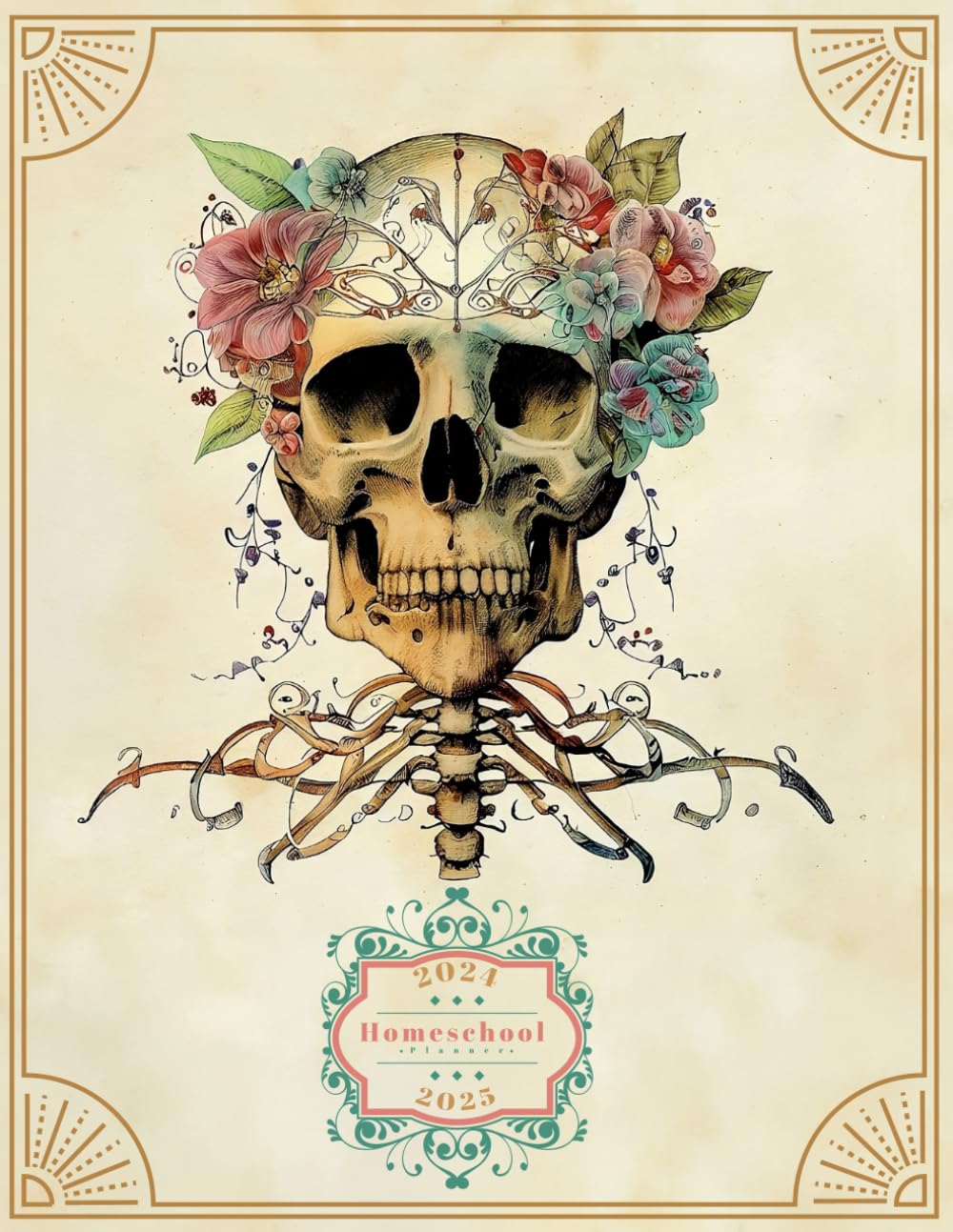 Homeschool Curriculum Planner Mama: Weekly & Monthly Class Organizer Lesson Planning and Record Book for Mom, Kid, Student And Teacher: Multiple Kids ... (Vintage floral human skull anatomy Cover)