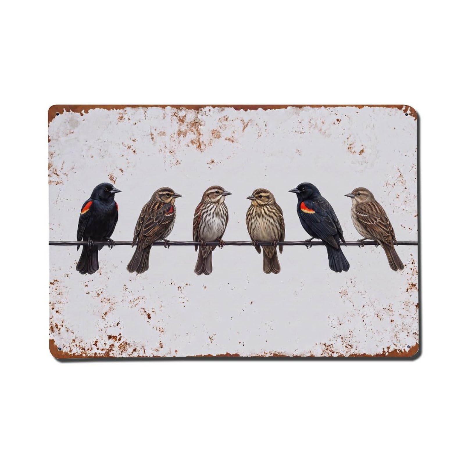 Vintage Retro Birds Red-winged Blackbird Metal Tin Sign