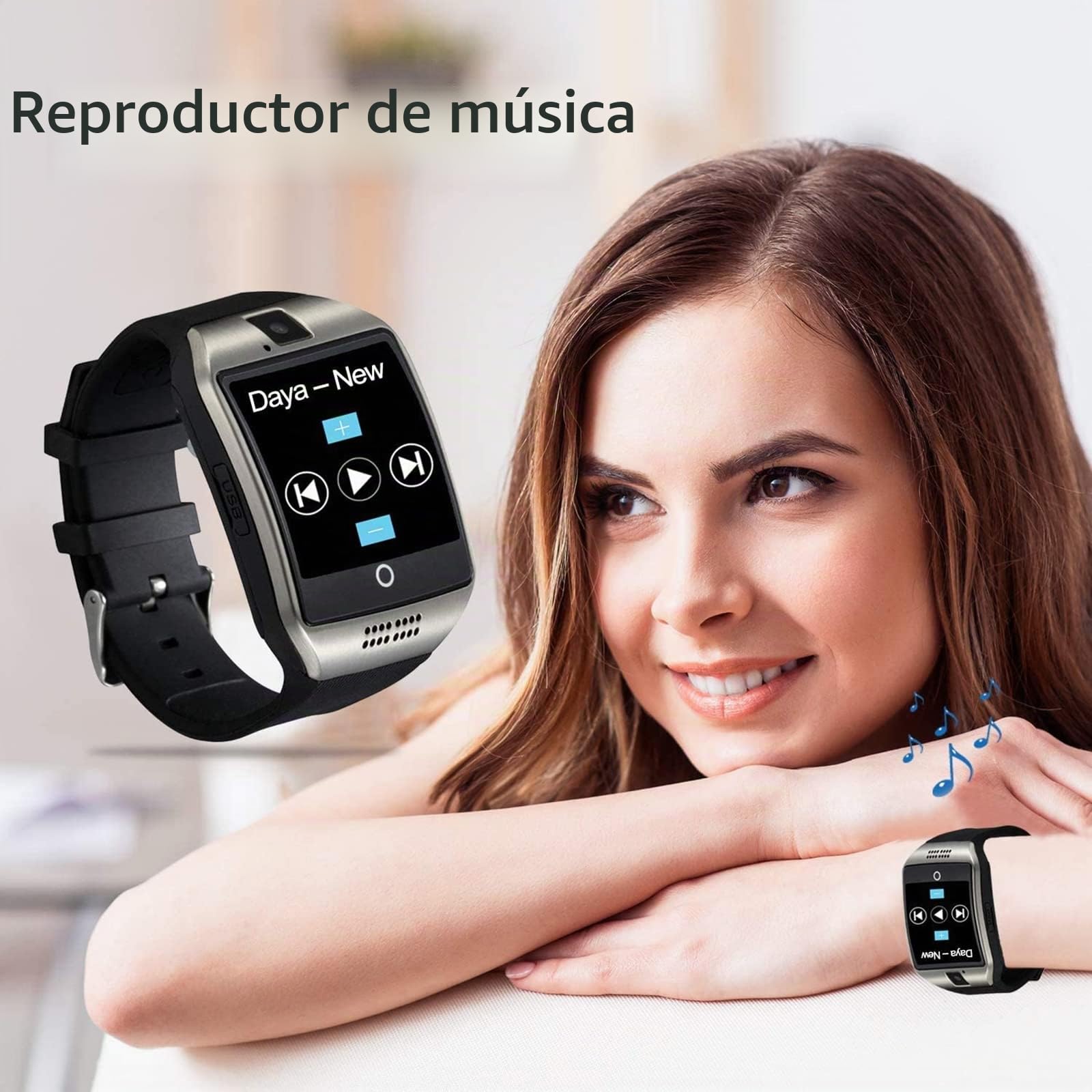 Reloj Inteligente Android con Pantalla Táctil Completa para Mujeres, Hombres Y Niños, con Ranura para Tarjeta SIM, Podómetro, Cámara, Reloj Recordatorio De Notificación De Mensaje