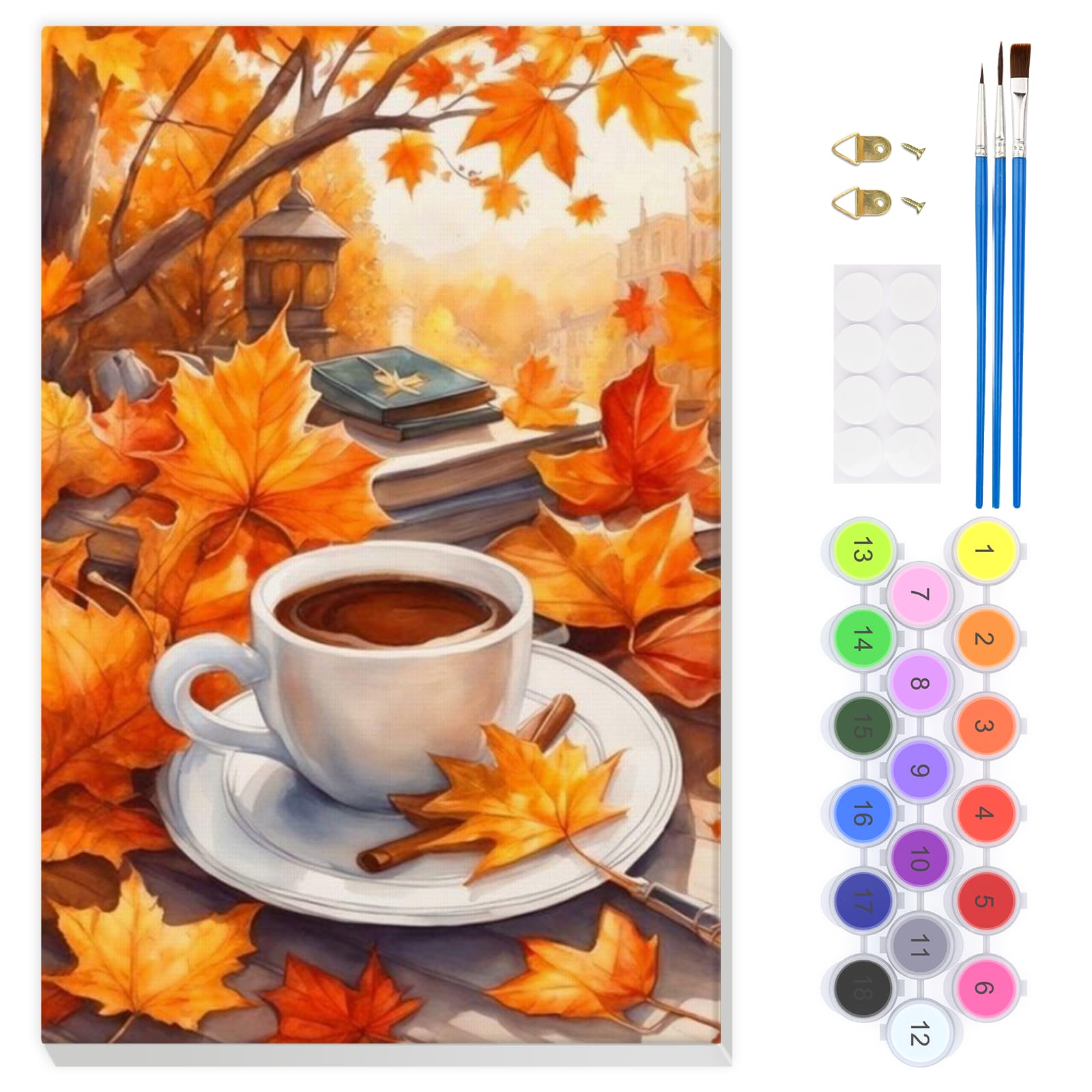 EOBROMD Coffee Paint by Numbers for Adults with Frame, Maple Leaves Paint by Numbers Kits, Autumn DIY Color Oil Painting Acrylic Easy Painting by Numbers for Gift Home Wall Decor (8x12inch) — image 1