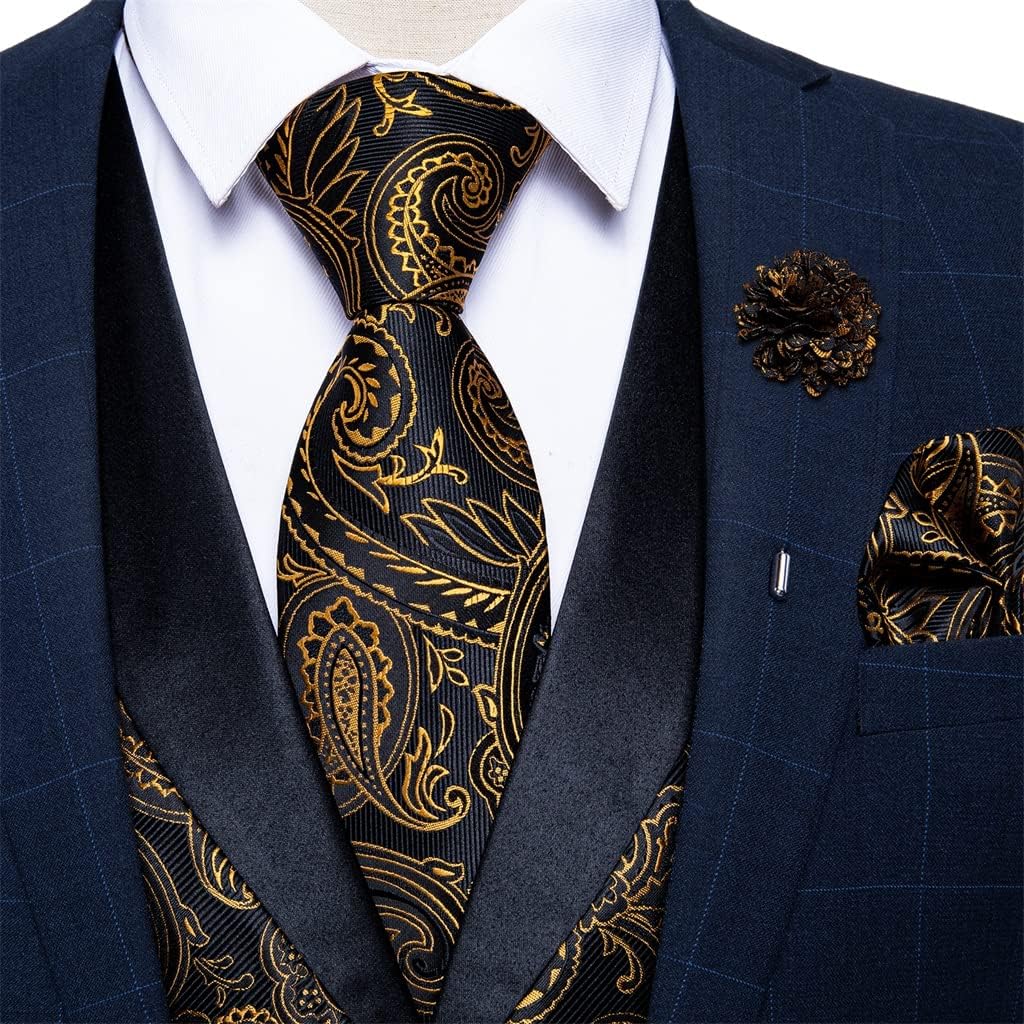 FMURY Suit Vest Suit Men's Silk Vest Tie Cufflink Handkerchief Suit Men's Sleeveless Vest