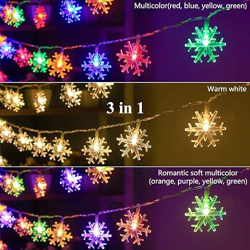 Miniatura 2 de Luces de árbol de Navidad con forma de copo de nieve para decoraciones de Navidad, 30 pies, 60 luces LED de copo de nieve, funciona con pilas, para