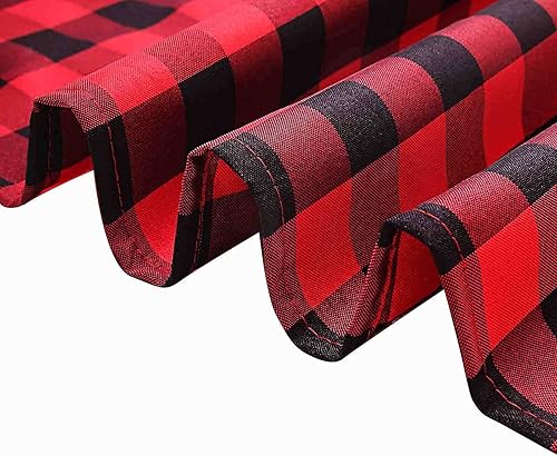 Miniatura 7 de BalsaCircle - 10 manteles redondos de poliéster a cuadros de 108 pulgadas, color negro y rojo