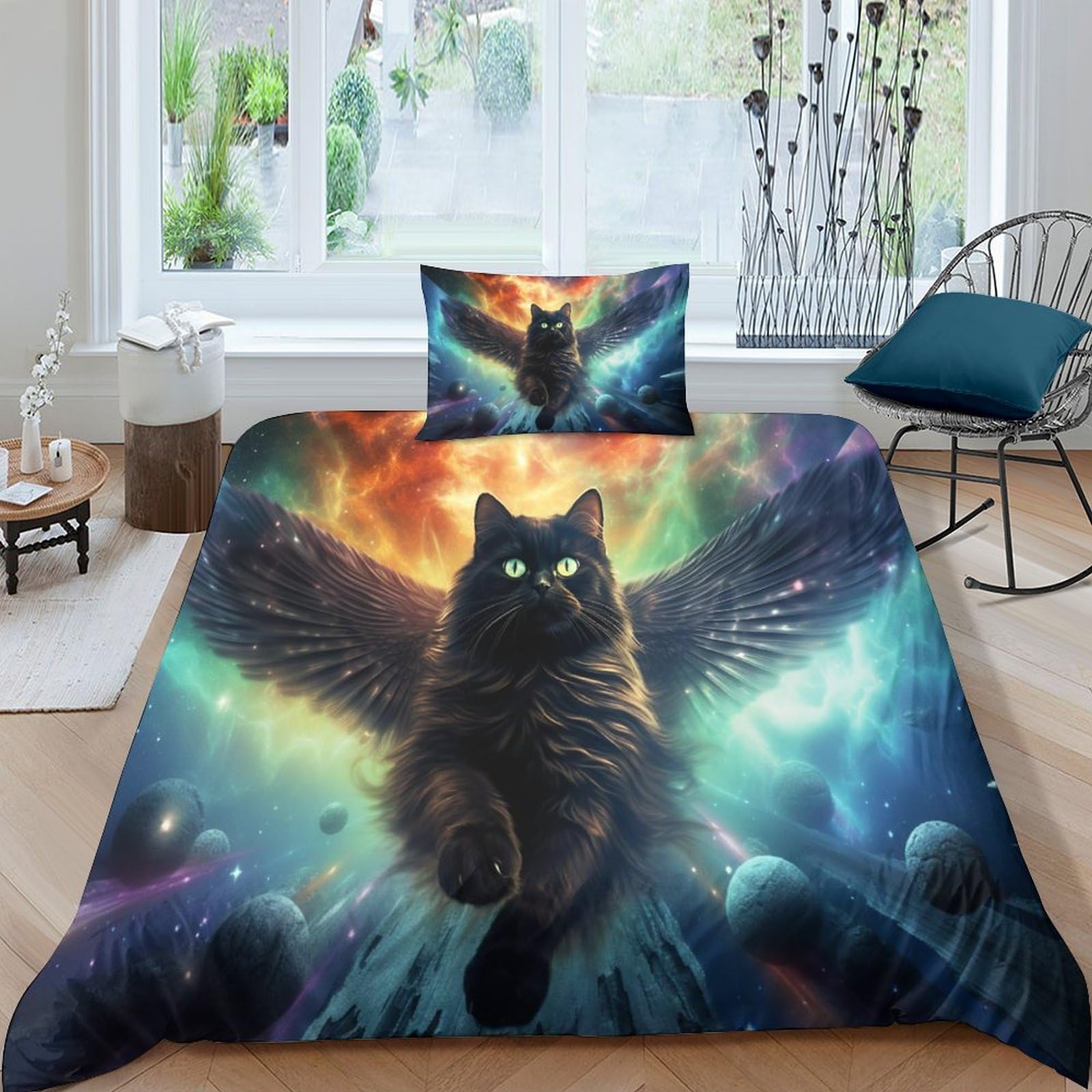 Housse de couette imprimé 3D nébuleuse parure de lit 3 pièces zippée en microfibre douce