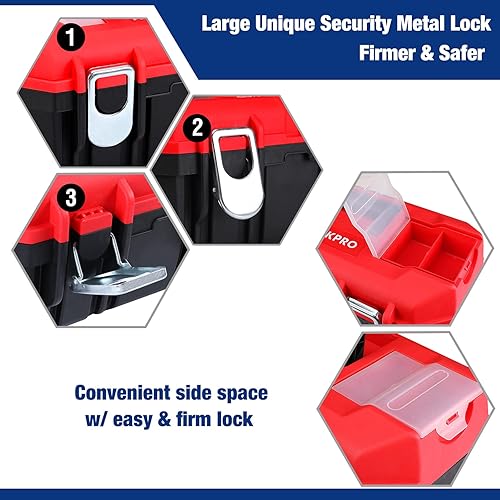 Miniatura 5 de WORKPRO Caja de herramientas portátil de 16 pulgadas con bandeja extraíble, caja de herramientas resistente con 2 pestillos de metal, clasificada de
