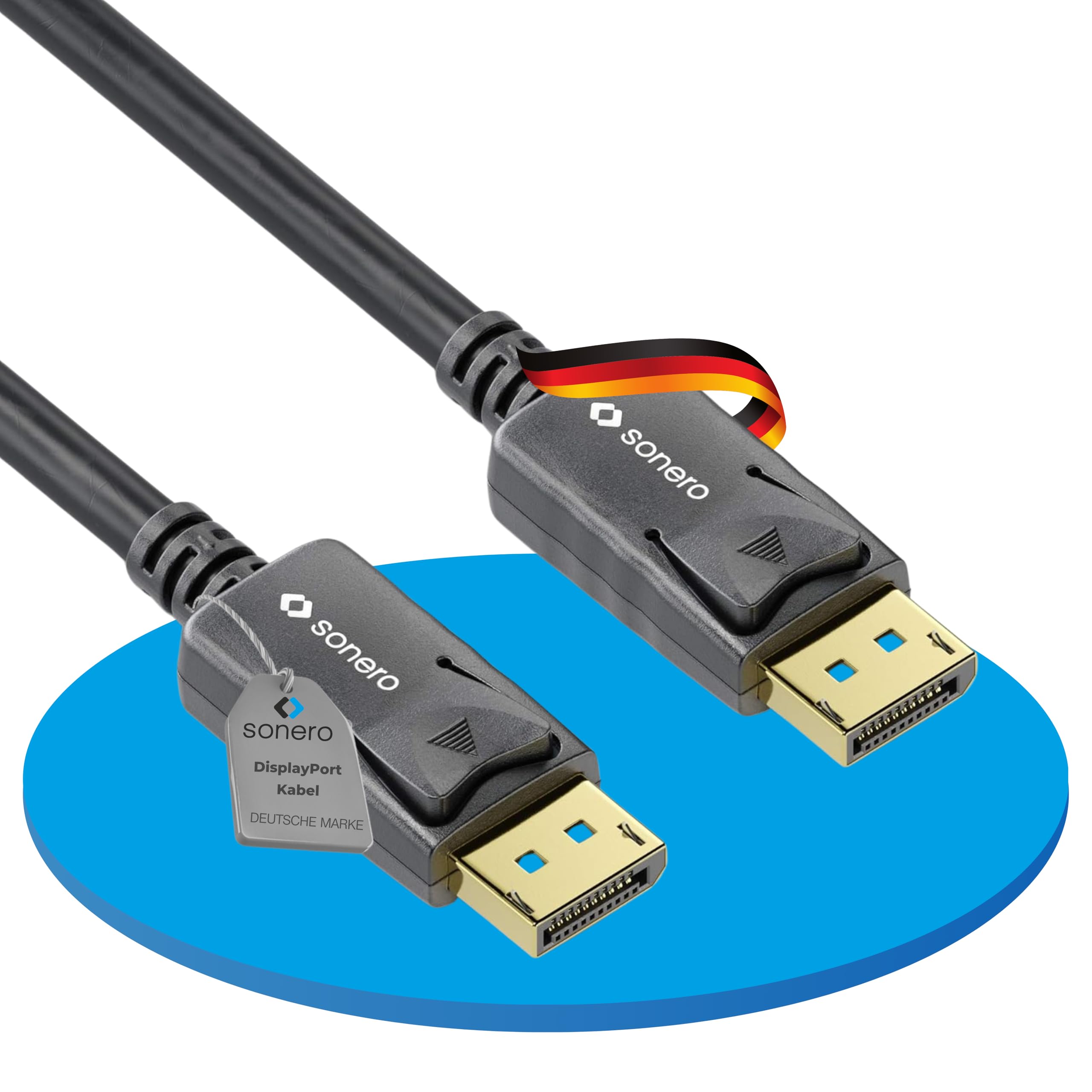 [Neu] sonero® 3m DisplayPort Kabel 1.2, DisplayPort auf DisplayPort, 4K 60 Hz, 2K 144Hz, schwarz