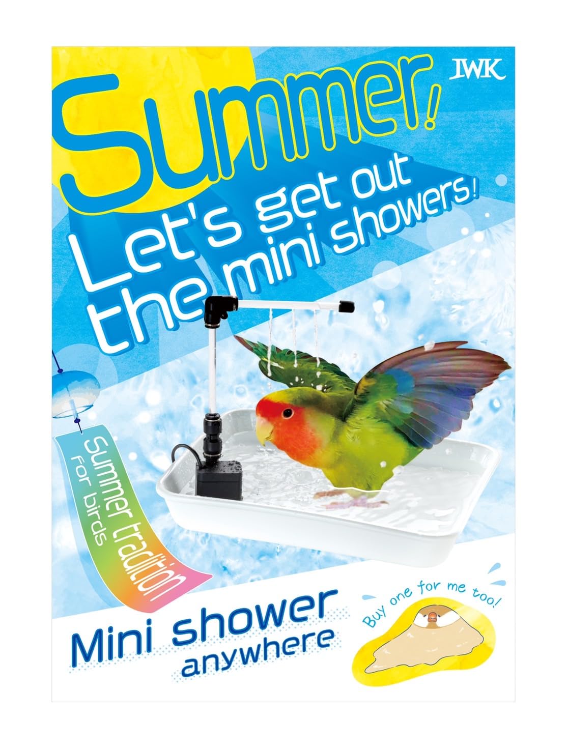Easy Anywhere Mini dispenser d'acqua per doccia, semplice da pulire, parrocchetto, bagno, per uccelli, gatti, piccoli animali, design libero importazione Giappone