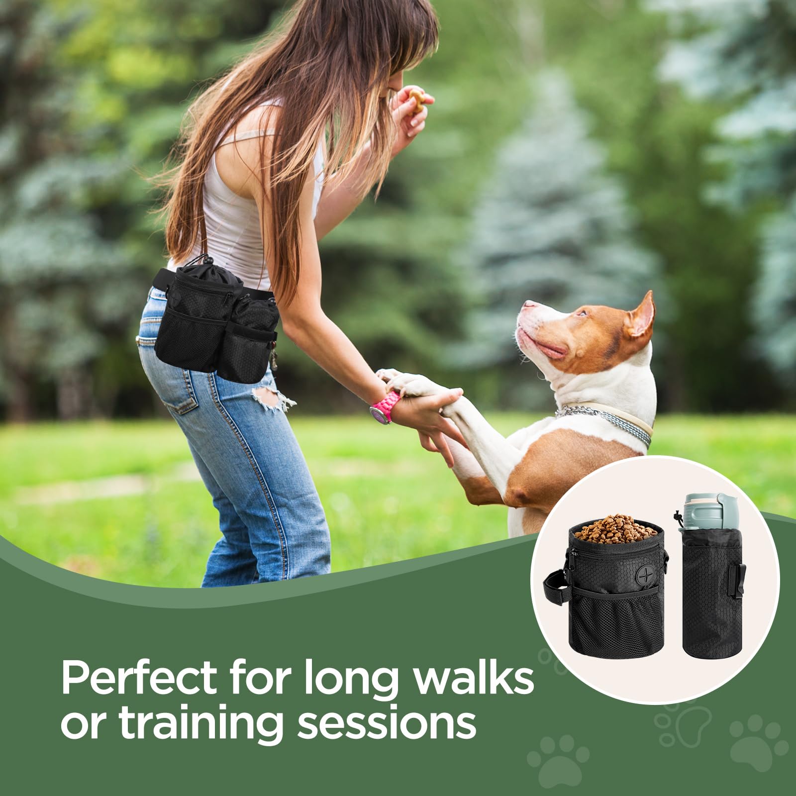 AiQInu Porta Premietti per Cani, Sacchetto per Cani con Sacchetto per Bottiglia d'Acqua Staccabile, Borsa Addestramento con Dispenser per Sacchetti per Cacca
