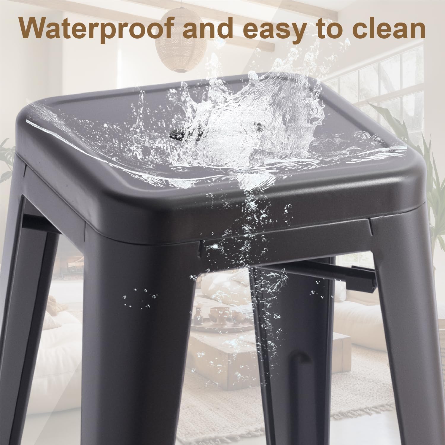 Stackable Metal Bar Stool Backless Indoor-Outdoor Counter Stools Fullmetal Dinning Chairs Set of 4 (Black, 30 Inch)