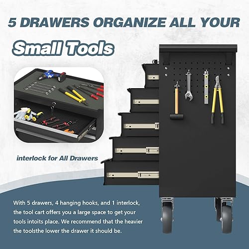 Miniatura 4 de Caja de herramientas rodante de 5 cajones con ruedas, caja de herramientas rodante con cajones, caja de herramientas portátil con ruedas,