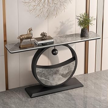 Moder Console Table, Marble Couch Behind Sofa with Storage, Long Entryway Station, Narrow Stand with Metal Base, Hallway for Entrance, Living Room