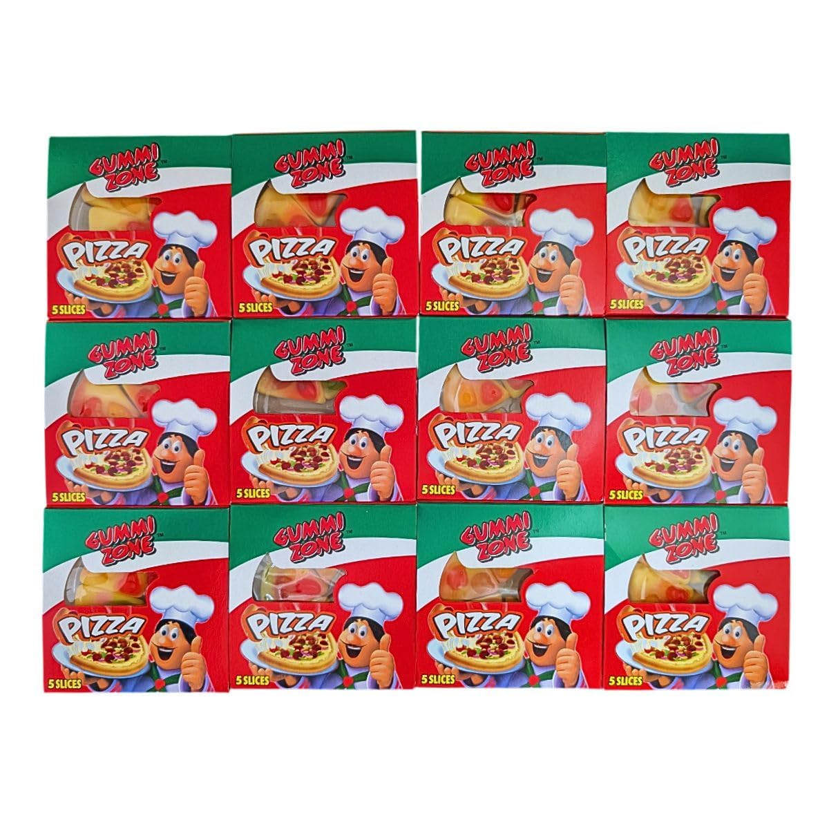 Happy Birthday Leckerli-Box | Gummizone leckere Pizza | lustige & fruchtige Pizza-förmige Gummibärchen (12 Boxen)