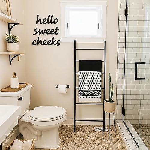 Miniatura 4 de Decoración de pared con texto en inglés Hello Sweet Cheeks, divertido letrero de madera rústica para baño o inodoro, placa de imagen estilo bohemio