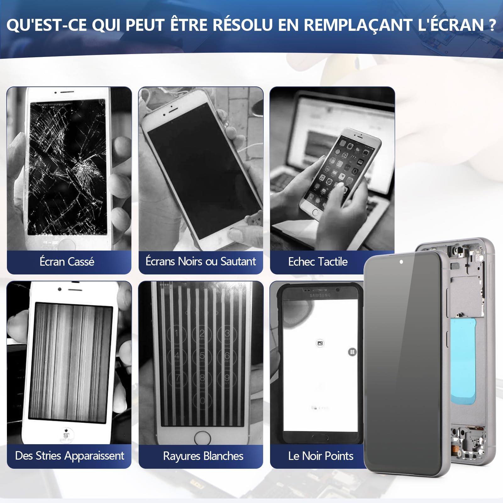 RongZy Écran LCD pour Samsung Galaxy S23 FE incell Écran Remplacement pour Samsung S23 FE S711U/S711B/S711W/S7110 Écran LCD Numériseur Tactile Panneau Assemblé Réparation avec Outils(Noir avec Cadre