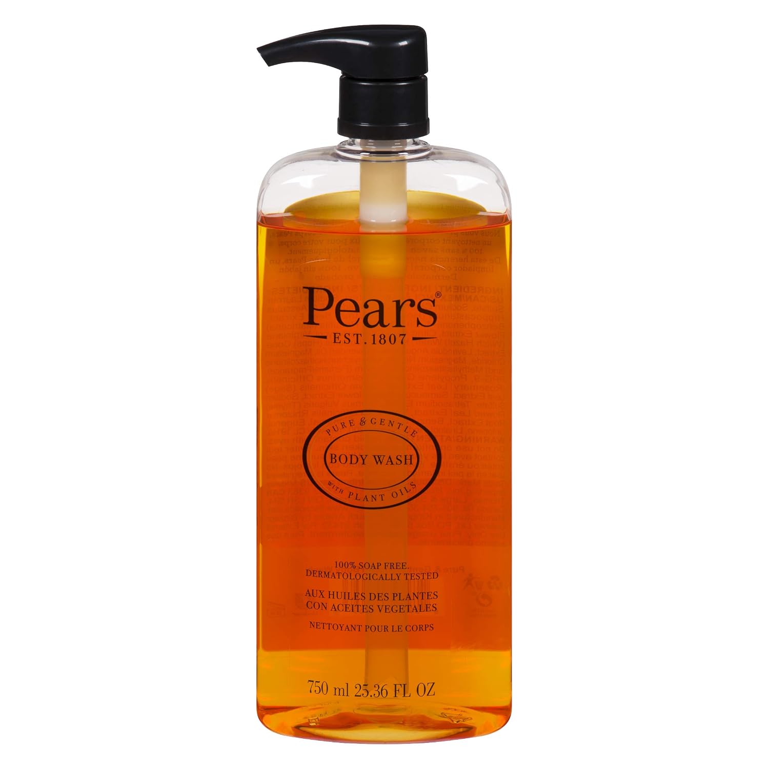 100% Vegetarian with Natural Oils, Soap Free, Gentle Moisturizing Body Wash for Dry & Sensitive Skin by Pears [25.4 oz.] - Natural Mint Extract, Helps Eczema, 98% Pure Glycerin, Sustainable Bottle