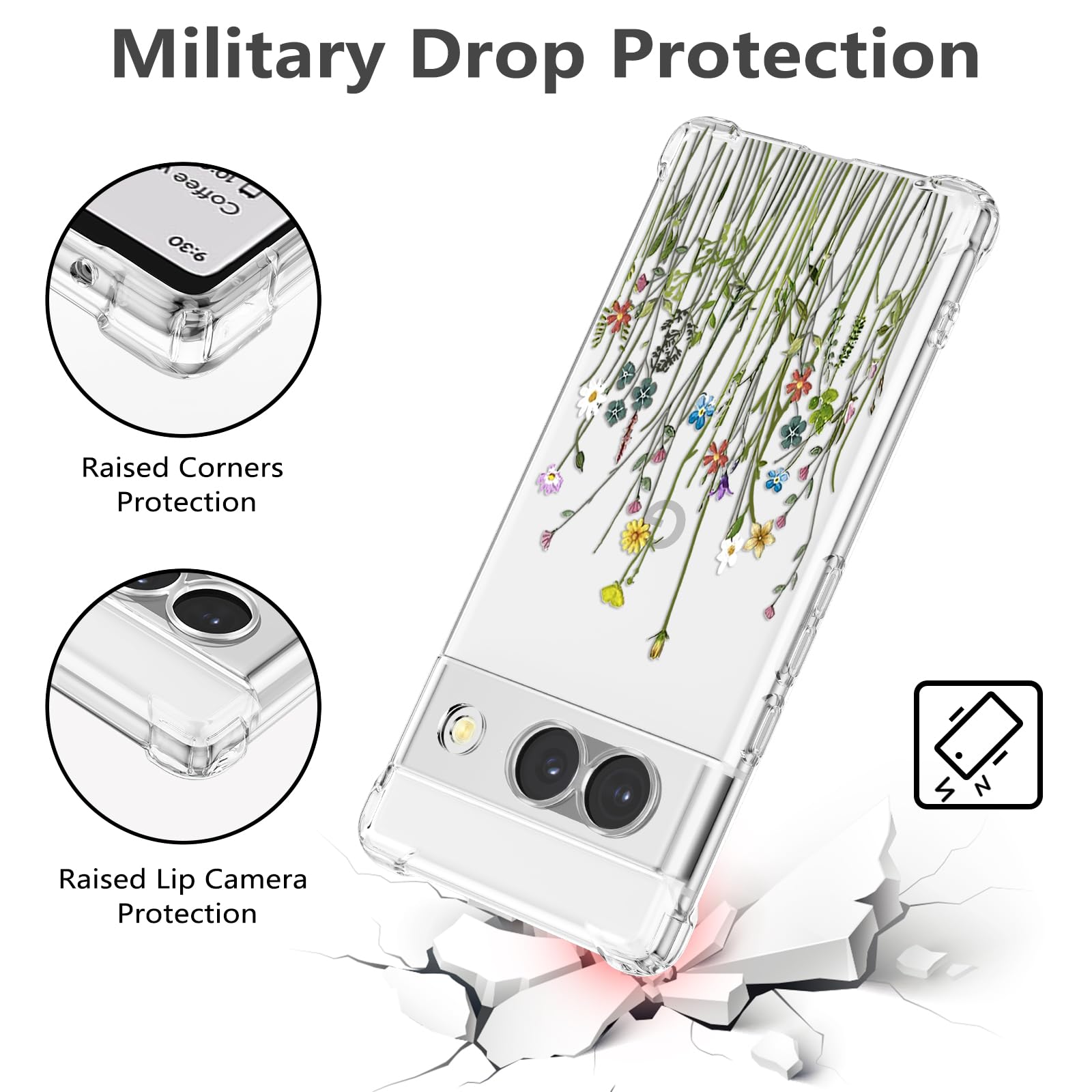 RALEAVO Compatible with Google Pixel 8a Clear Floral Case Girly Soft Slim Bumper Case with Flower Pattern for Pixel 8a-Yellow Flower - Image 3