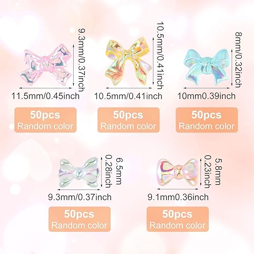 Miniatura 3 de HINZIC 250 lazos de Aurora para uñas, lazos 3D para uñas, coloridos lazos acrílicos con purpurina, bonitos lazos de resina para uñas, perlas de