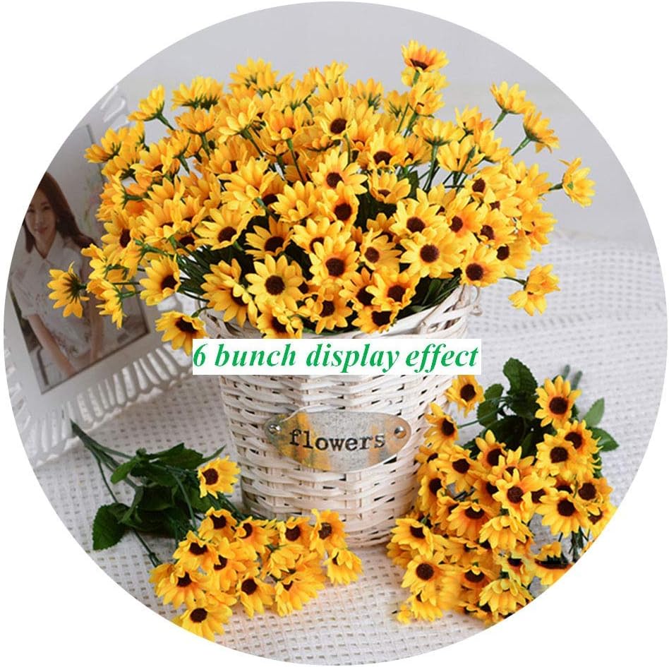 Artificial Sunflower 6 Bouquet Artificial Flowers Fake Sunflowers Floral Decor Bouquet Home Hotel Office Wedding Party Garden Craft Art Decor 13 inch No Vase