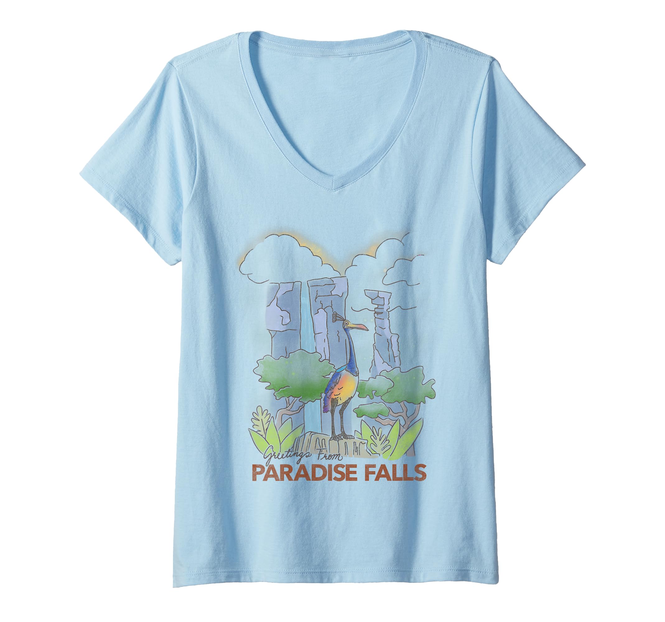 Womens Disney Pixar Up Kevin Greetings From Paradise Falls Poster V-Neck T-Shirt