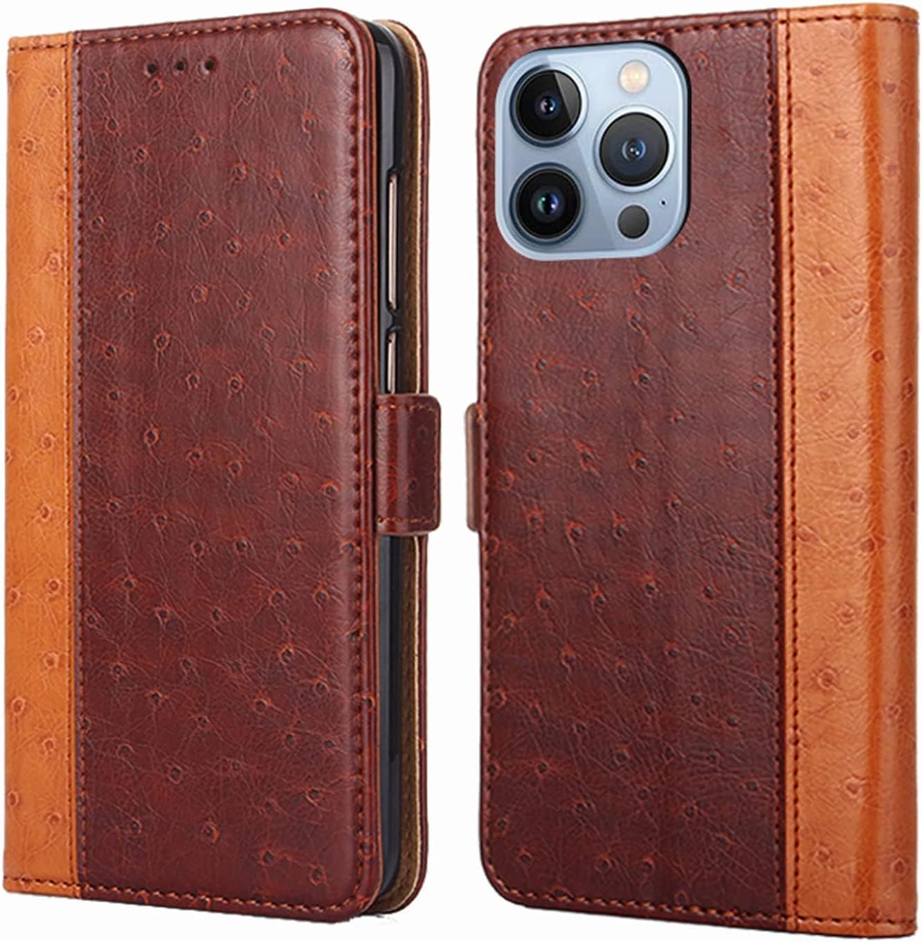 Leather Case for iPhone 14/14 Plus/14 Pro/14 Pro Max, Flip Wallet Case with Card Holder Kickstand Magnetic Clasp Shockproof TPU Shell (Color : Blue, Size : 14Pro)