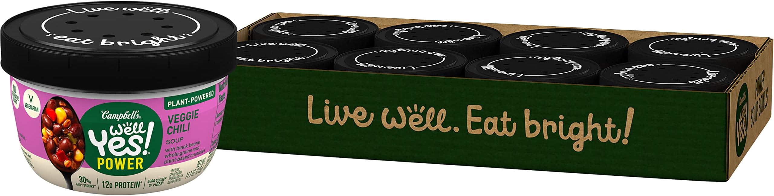 Campbell's Well Yes! Power Soup Bowl Veggie Chili Soup, Vegetarian Chili, 11.1 Oz Bowl (Case of 8)