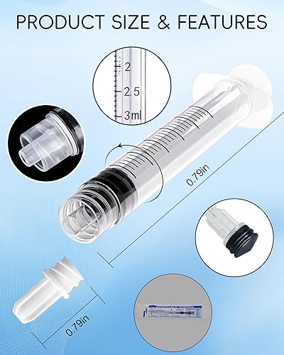 Miniatura 5 de Jeringa Luer Lock de 0.1 fl oz sin aguja, jeringas de plástico de 3 cc, estériles, selladas individualmente, paquete de 30