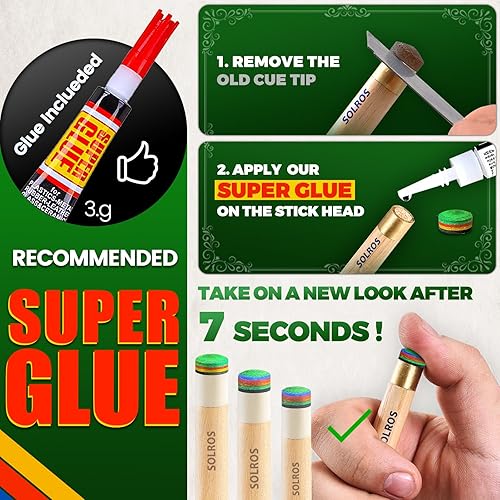 Miniatura 5 de Puntas para taco de billar - Kit de reparación y reemplazo de puntas para palo de taco de billar con caja de almacenamiento para puntas de palo de