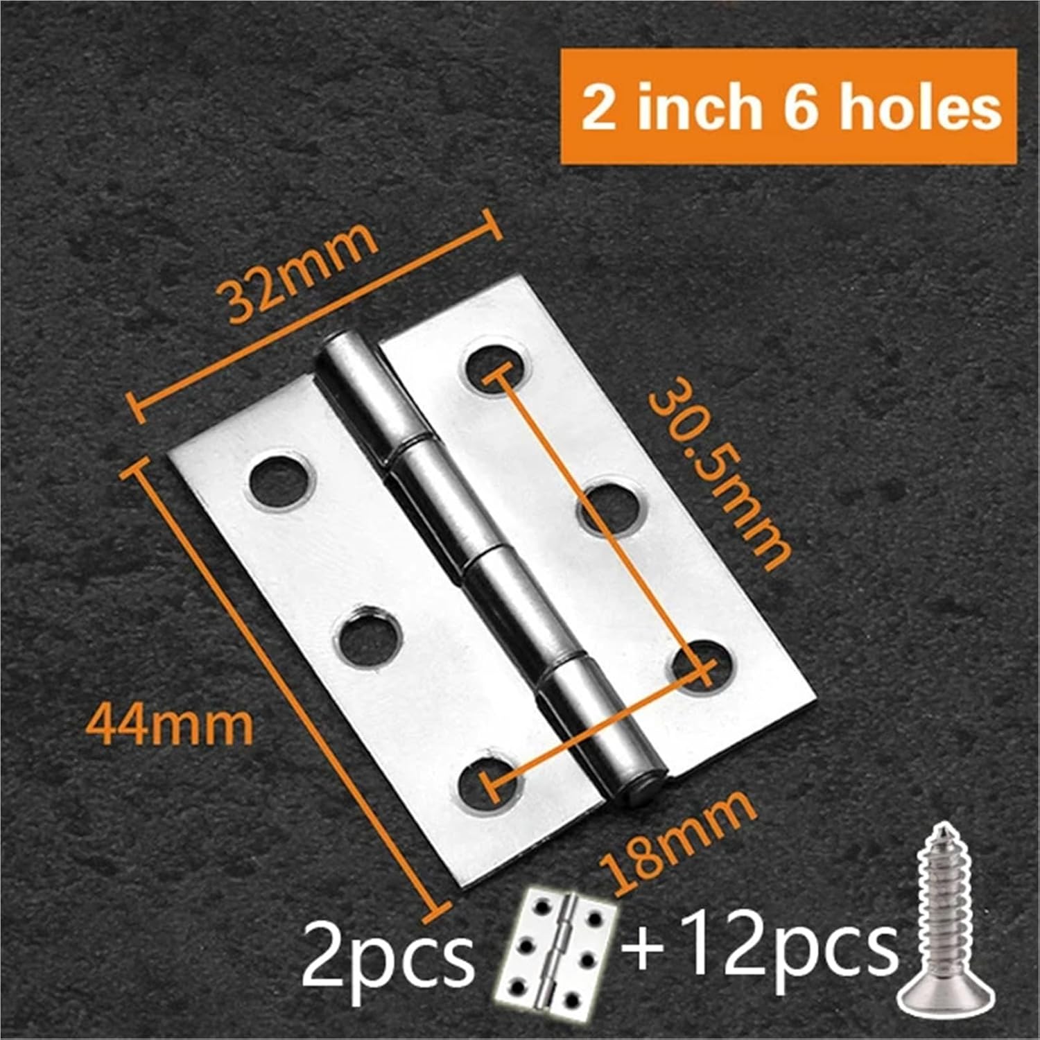 304 Stainless Steel Flat Hinge Cabinet Doors 1 Inch 1.5 Inch 2inch 2.5 Inch 3inch 4inch Hinge Wooden Box 1/2Pcs(2pcs-2inch-12screw)