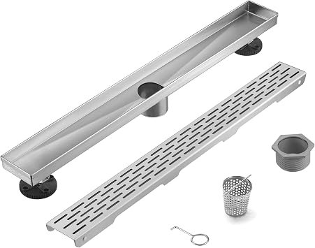 HEATGENE 24-Inch Linear Shower Drain, Decorative Cover, Brushed