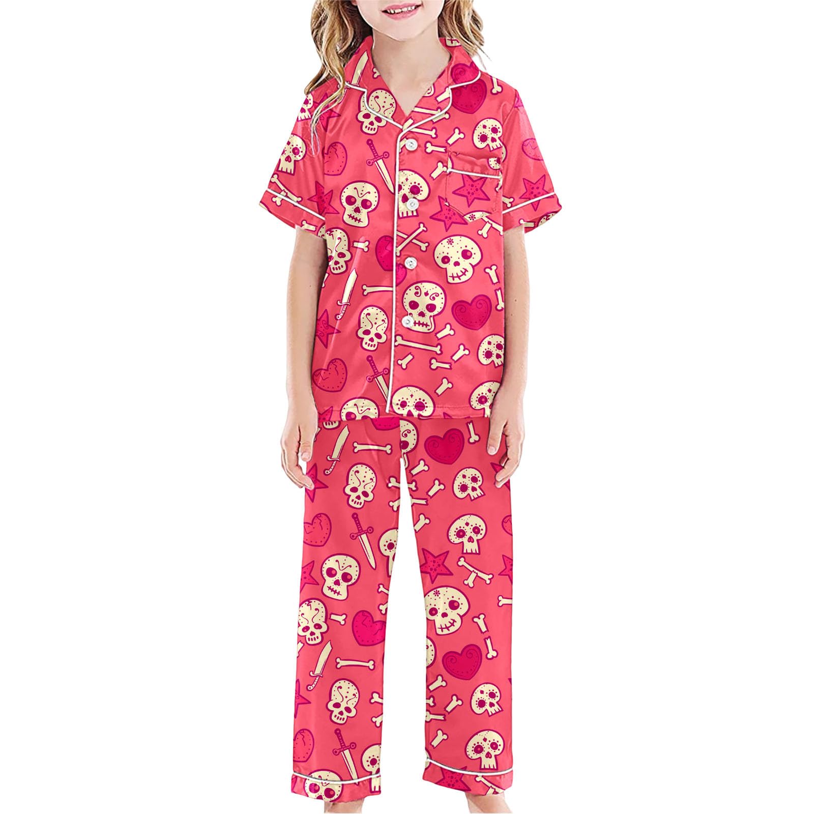 Generisch -Outfit-Set Satin Seide mit Halloween-Print bequeme Loungewear für Alltag Entspannen im Haus ideales -Set für tägliche Nutzung