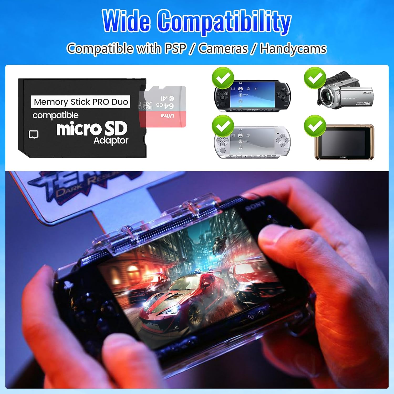 2 Pack Memory Stick Adapter,Micro SD to Memory Stick PRO Duo MagicGate Card, Compatible with PSP, Digital Cameras,Handycam