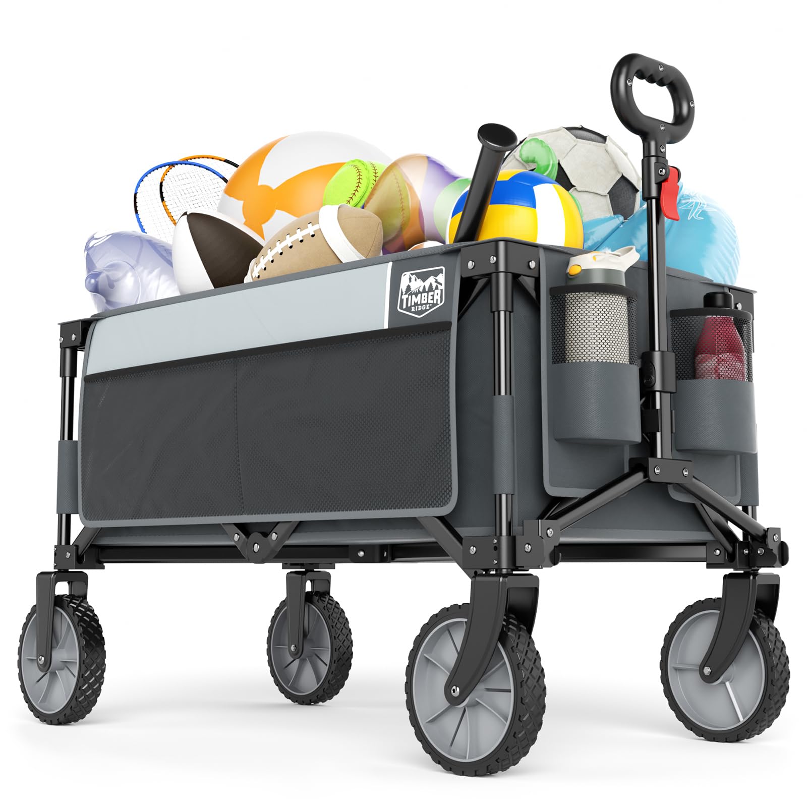 Timber Ridge Collapsible Outdoor Folding Wagon Cart Heavy Duty Camping Patio Shopping Garden Cart with Side Bag Cup