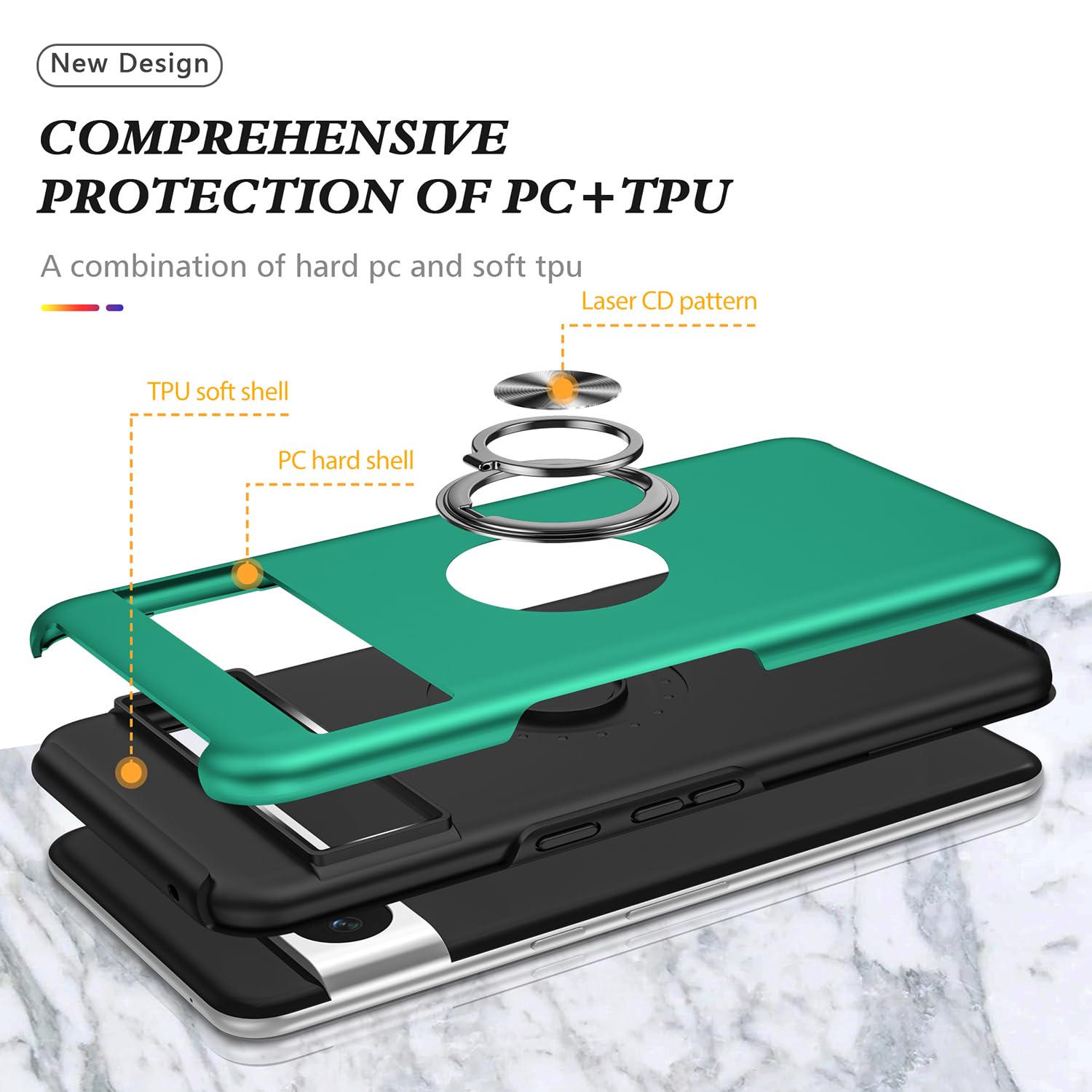 Funda para Pixel 8 Pro para Google 8 Pro, funda de grado militar, a prueba de golpes, soporte de anillo integrado, soporte de coche, funda protectora resistente para Google Pixel 8 Pro (verde oscuro)
