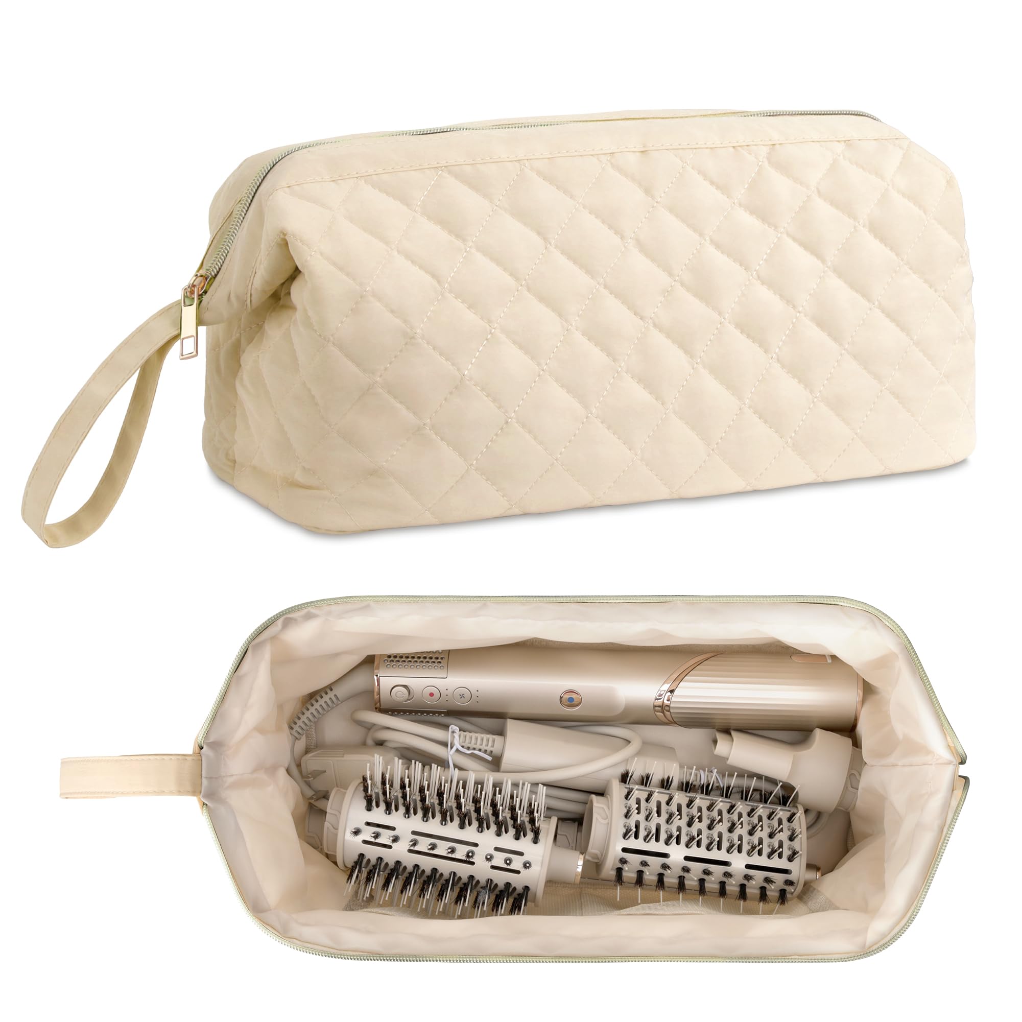 Shark Flex Style Case Quilted Hair Accessories Organizer for Women Portable Curling Flat, Khaki, Quilted-image-30