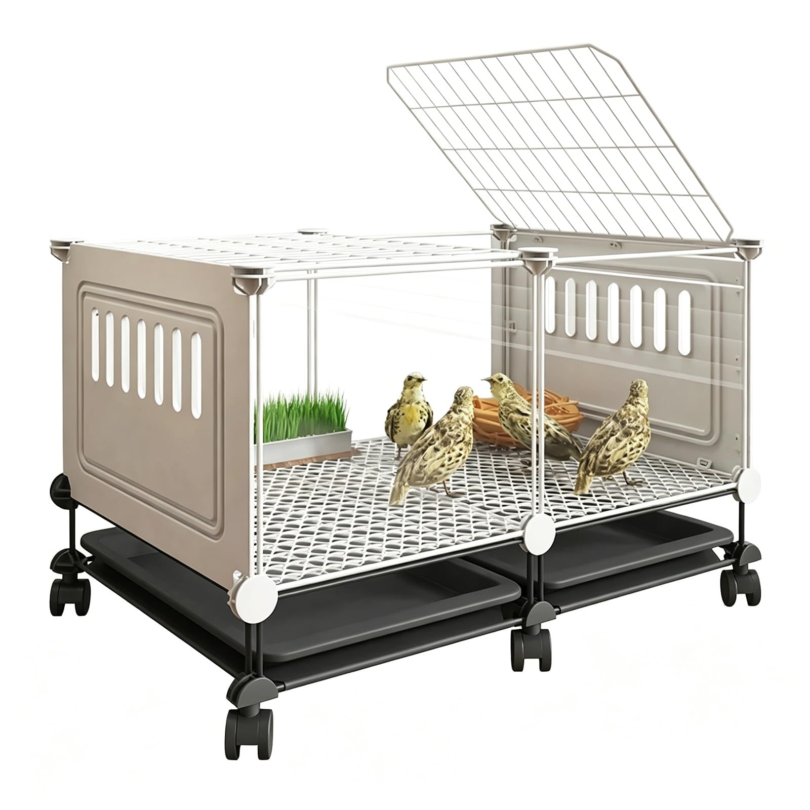 Home Chicken Coops HD Transparent Rudin Chicken Cage 360° Rotating Casters Pull-out Bottom Tray Indoor Quail Cage Skylight Design For Raising Multiple Pets(White,74x47x54cm)