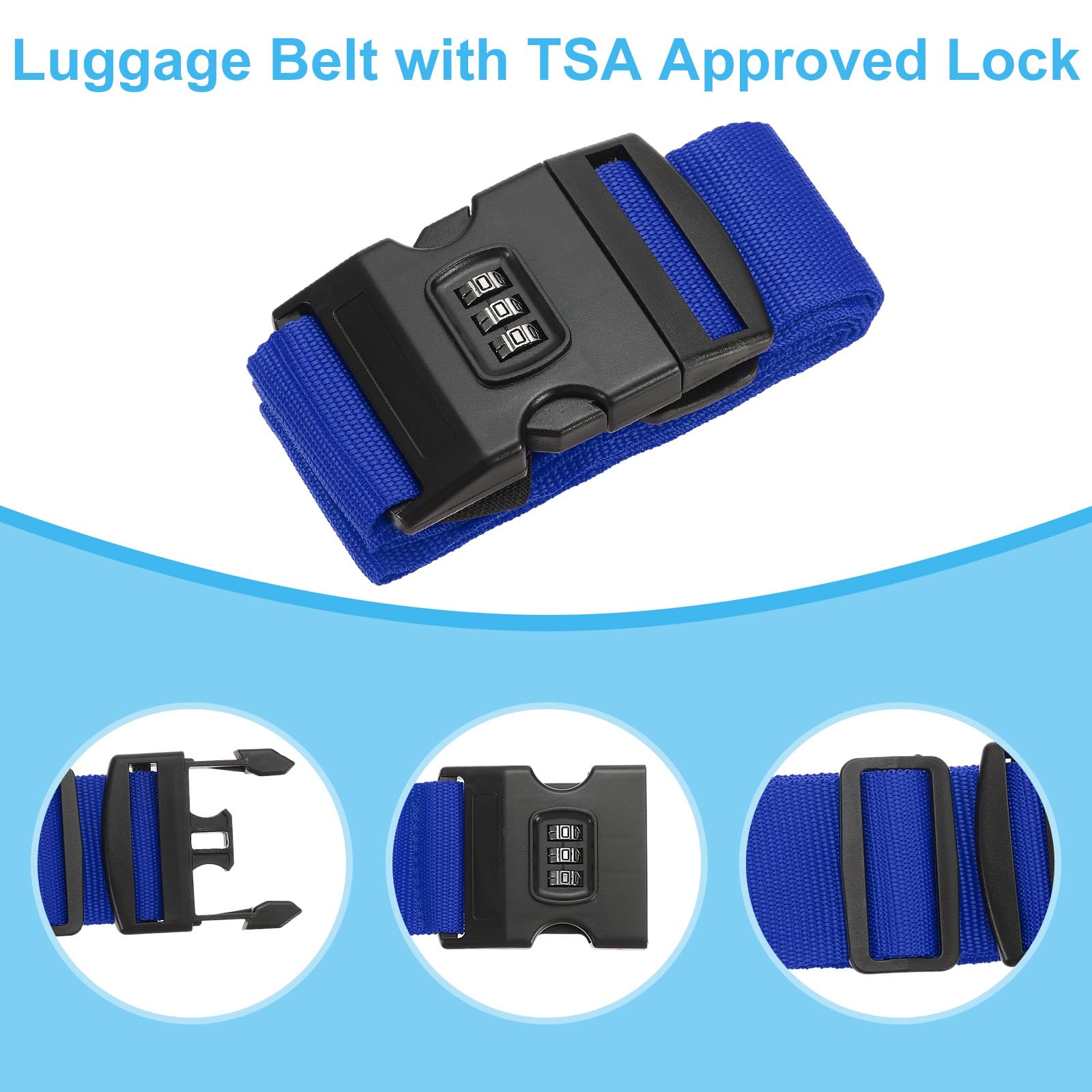 Sangle De Valise Réglable Avec Cadenas TSA - Longueur 100-200 Cm - Bleu Clair - Pour Voyage