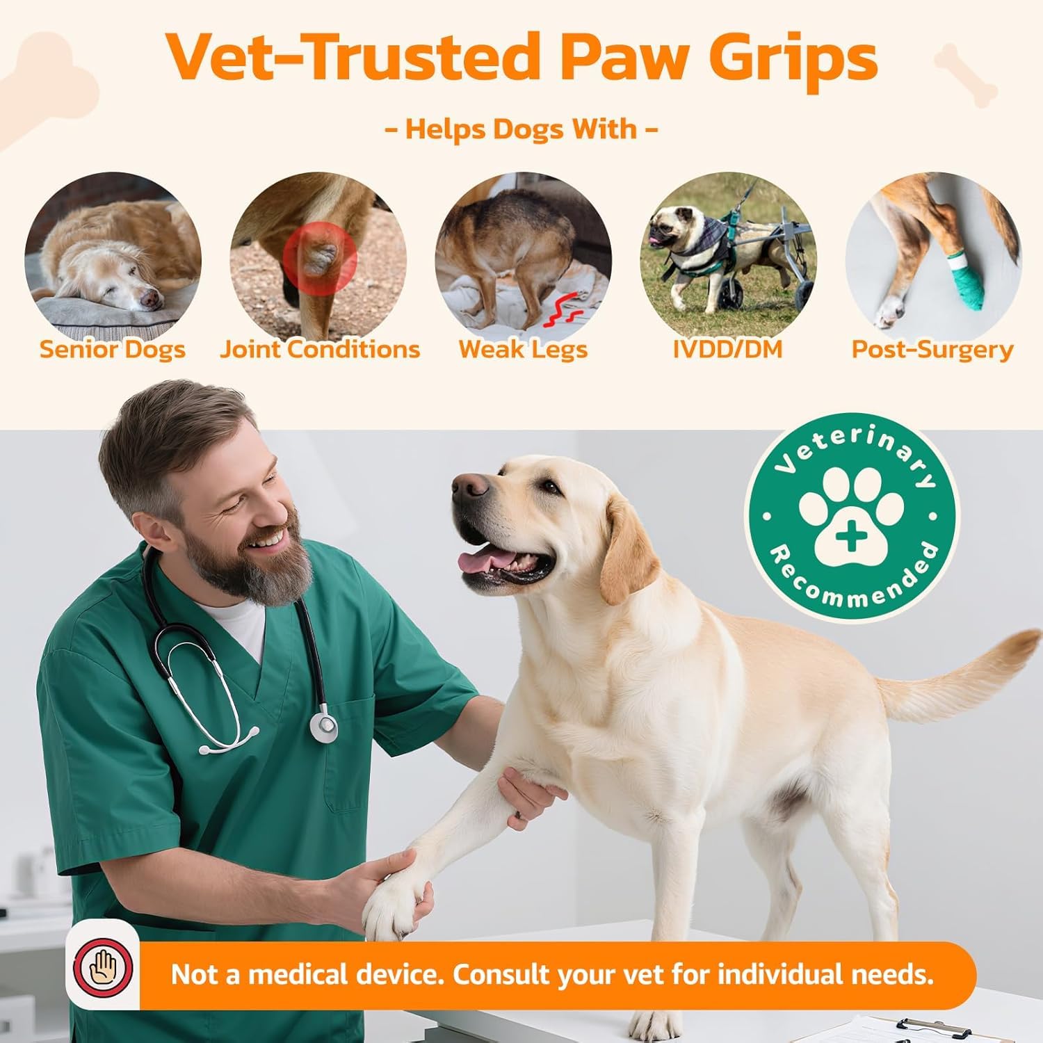 Cuscinetti antiscivolo per zampe di cane anziani, adesivi rosa con forte trazione su pavimenti in legno, Dog Essentials M (5-9 kg)