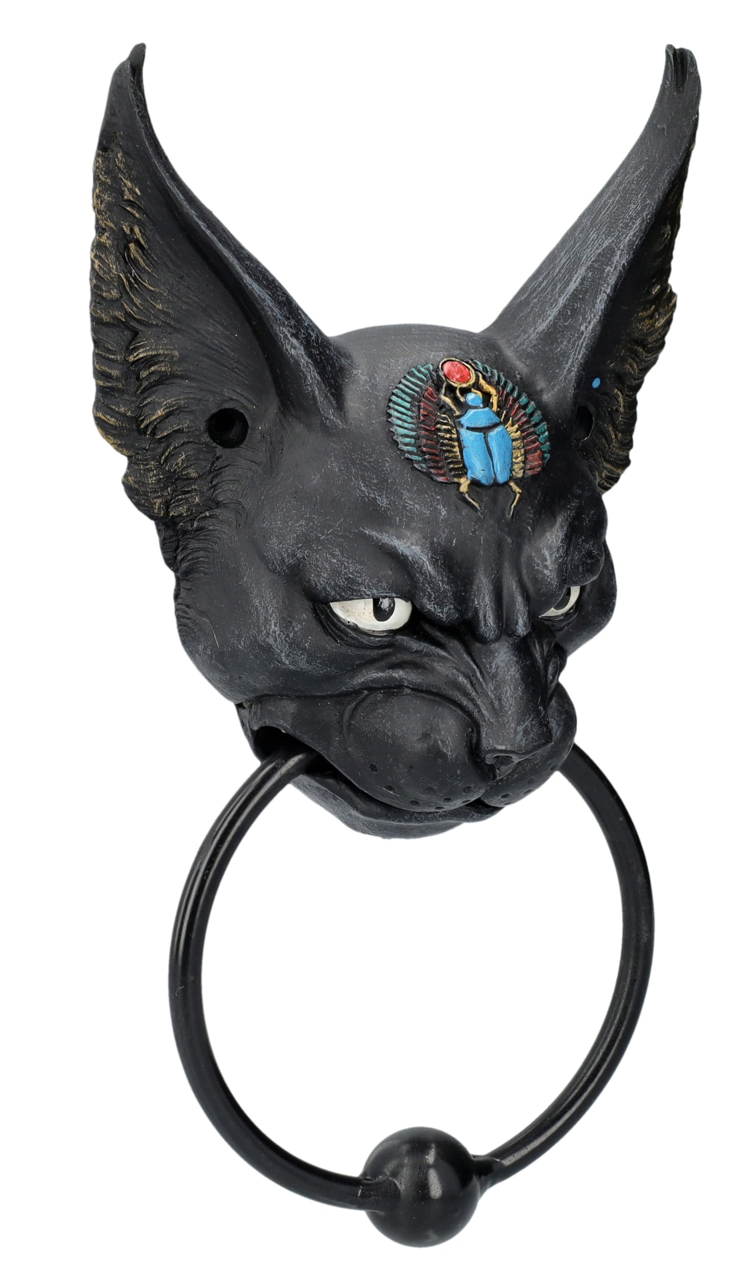 Pacific Giftware Heurtoir de porte égyptien Bastet - Design tête de chat - Points forts dorés - Détails Scarabée - 22 x 12,5 cm