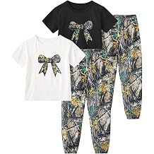Girls 2 or 4 Piece Pants Sets Graphic Print Short Sleeve Top and Jogger Sweatpants Outfits for Kids Casual, Dance