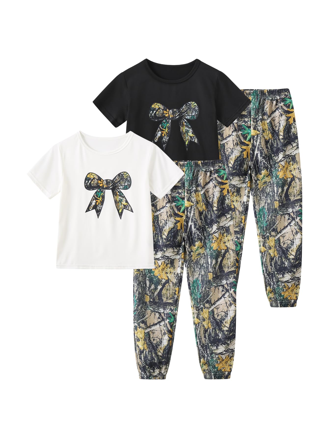 Girls 6 Piece Outfits Casual Cargo Jogger Pants and Basic Love Graphic Print Short Sleeve Top Set 4-12 Years