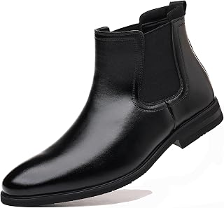 Men's Chelsea Boots Leather Casual Chukka Ankle Boots Classic Elastic Dress Boots for Men