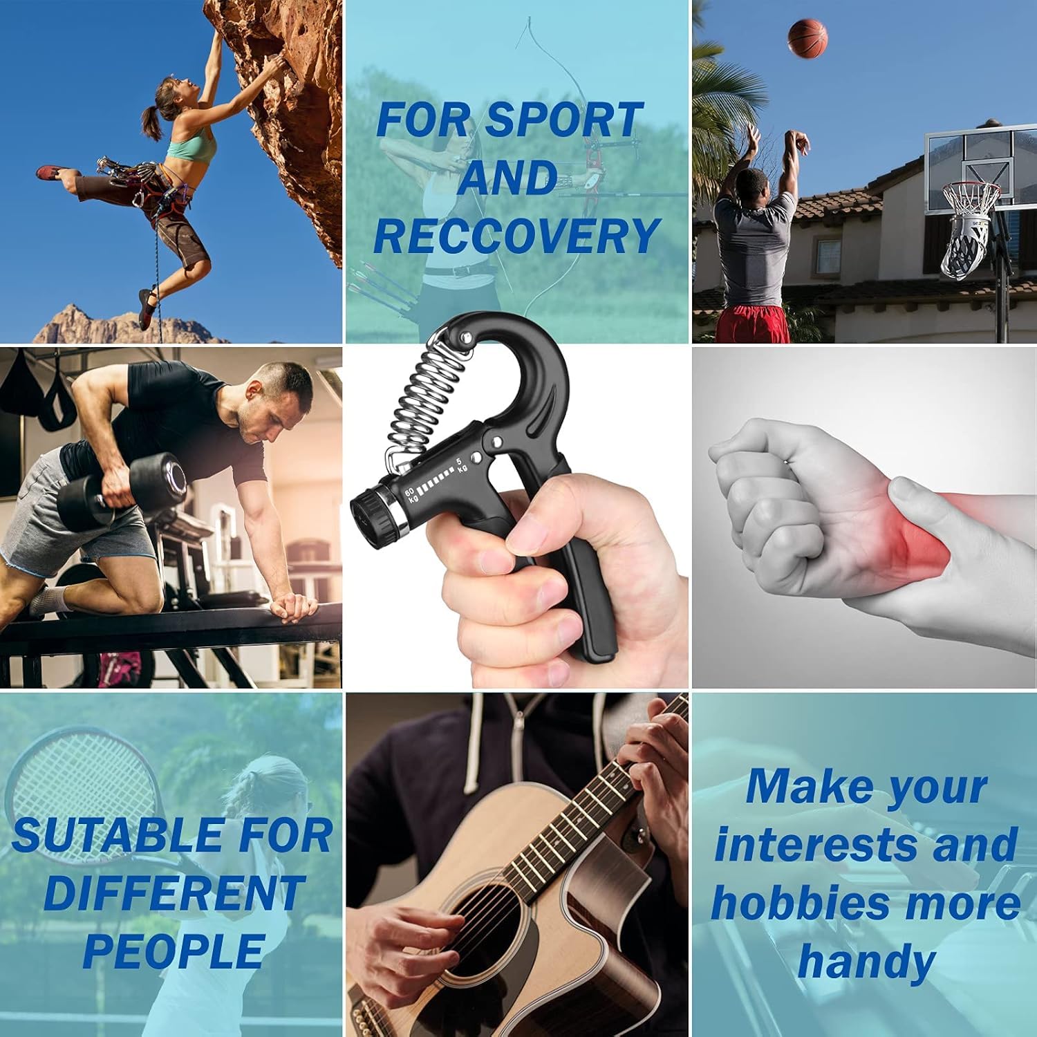 XYNO Grip Strength Trainer – Adjustable Hand Gripper 5-60kg (11-132 lbs) | Forearm & Finger Strengthener for Muscle Building, Rehabilitation & Injury Recovery – Portable Hand Exerciser (BLACK, PACK OF 2) 4