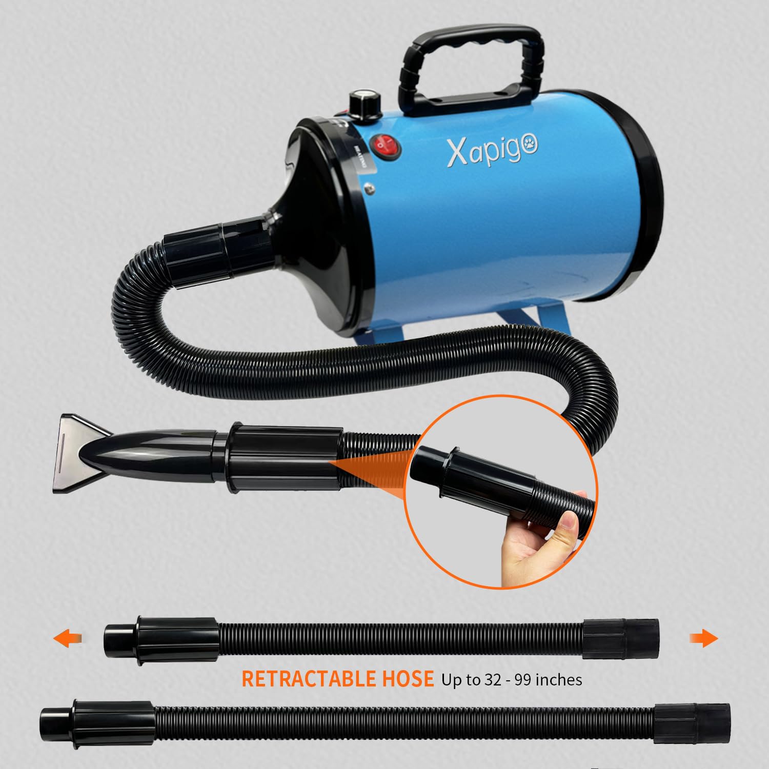 Asciugatore per Cani e Gatti - Phon per Animali Domestici,3 Livelli di Temperatura, 2 Velocità, Basso Rumore, Leggero e Portatile, Ideale per Toelettatura Professionale e Casalinga (blu metallico)