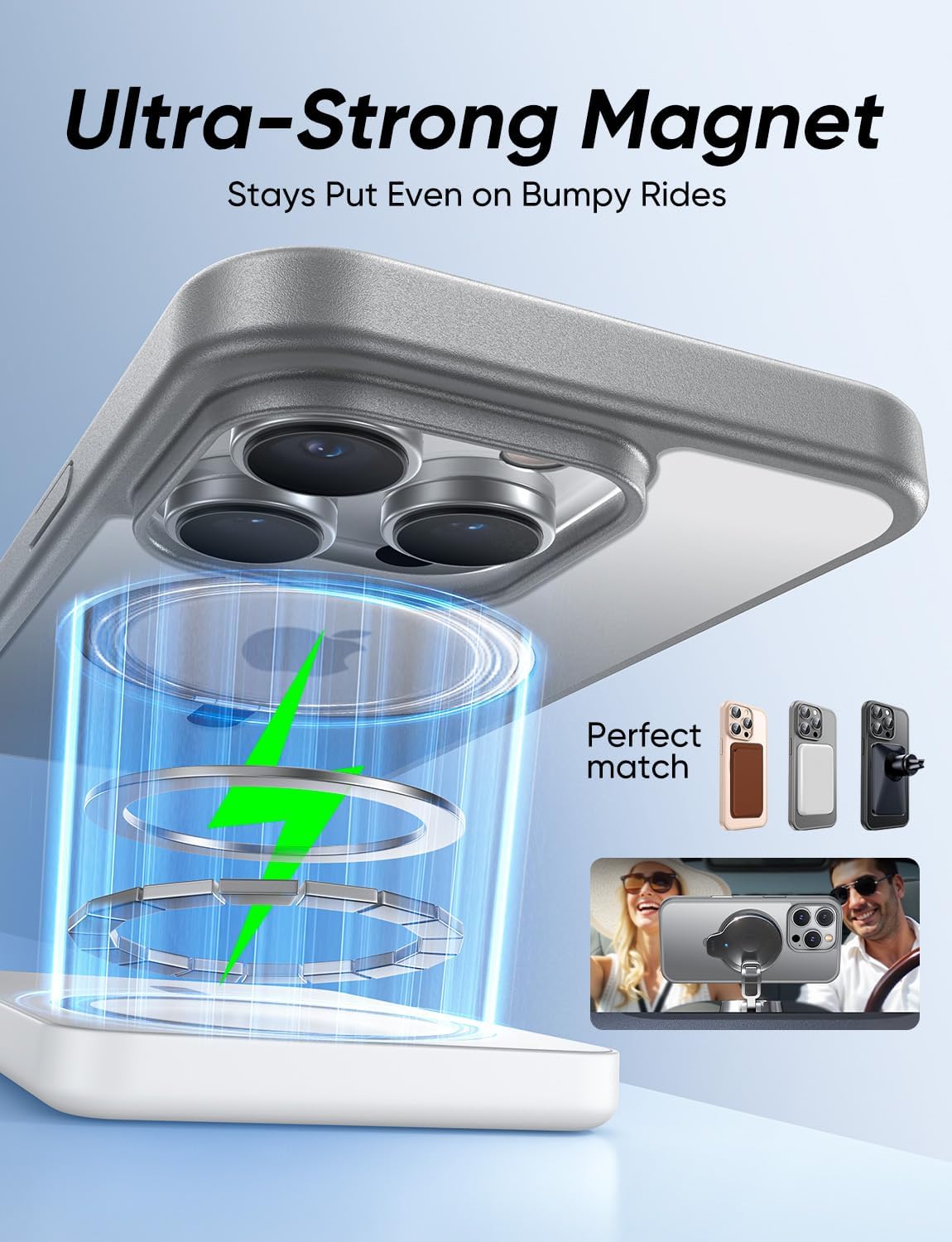 MAGIC JOHN 360° Rotatable Magnetic Invisible Stand for iPhone 15 Pro Max Case [Anti-Slip Grip] [Compatible with MagSafe] 16FT Shockproof for iPhone 15 Pro Max Case with Kickstand, Gray - Image 4