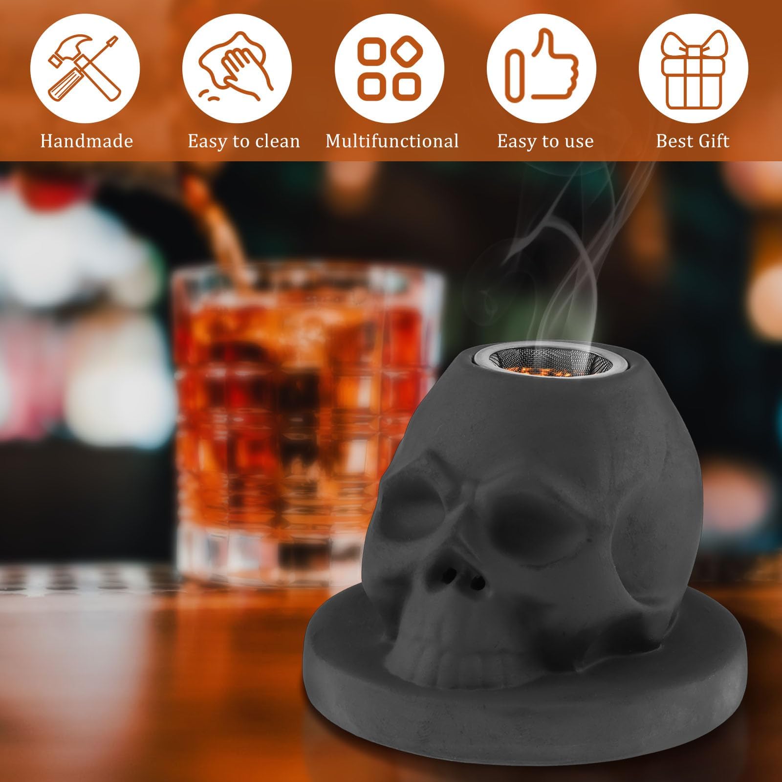 Whiskey & Wine Smoker Kit – Totenkopf-Keramik-Ei Zum Räuchern Von Cocktails, Wein & Mehr