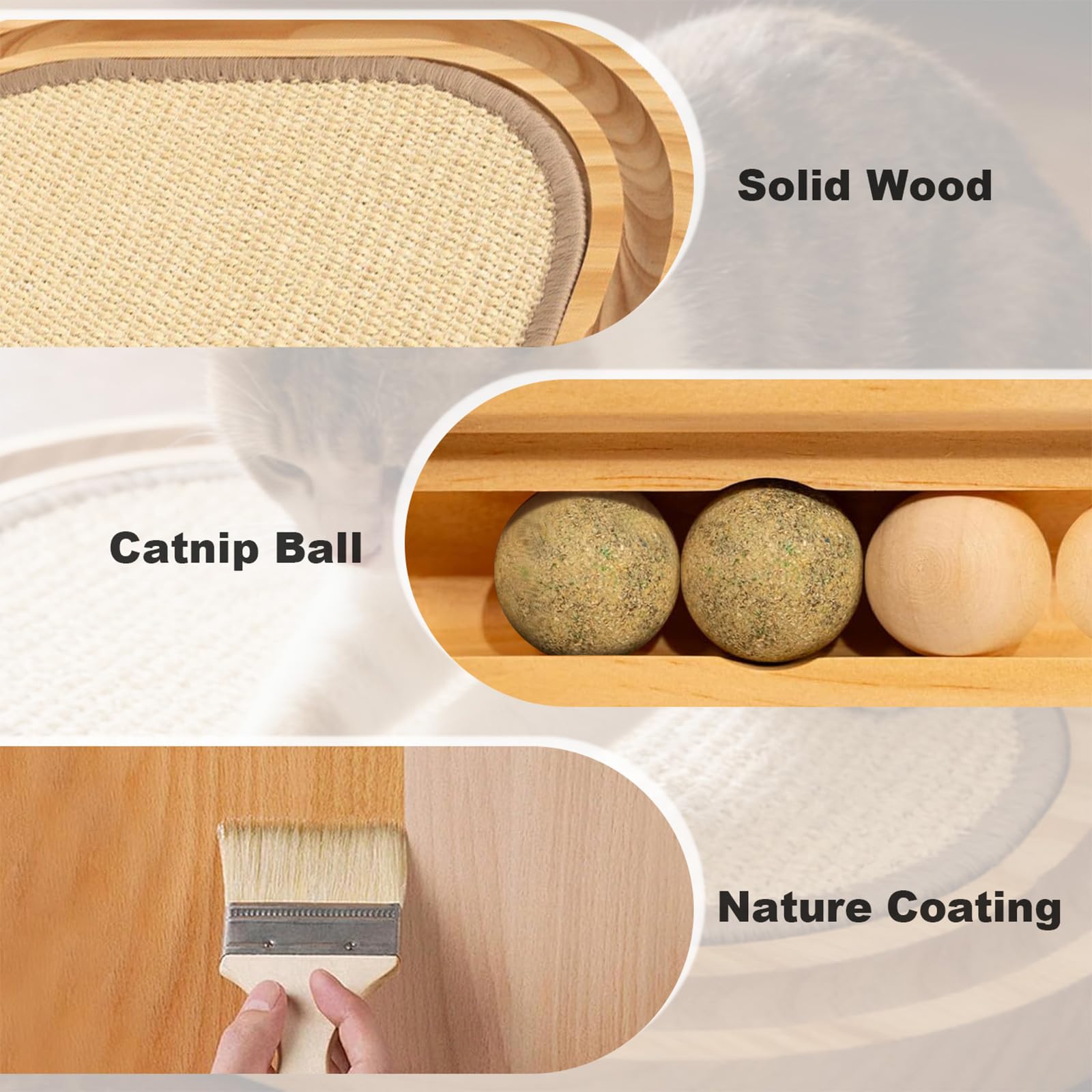 HLSM KJ - Rascador de sisal para gatos, almohadilla rascadora de sisal Natu, bola de juguete interactiva de madera para gatos, bola de hierba gatera, para perseguir gatos, caza, rompecabezas de