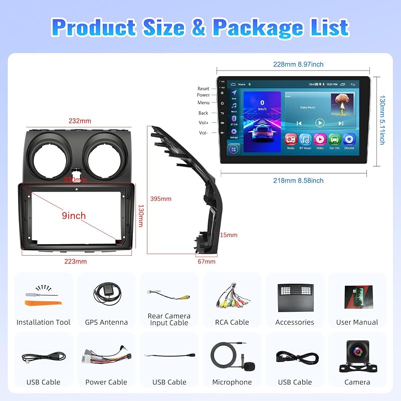 OiLiehu 2G+64G Android 13 Autórádió Nissan Qashqai J10 2006-2013 9" Kijelzővel