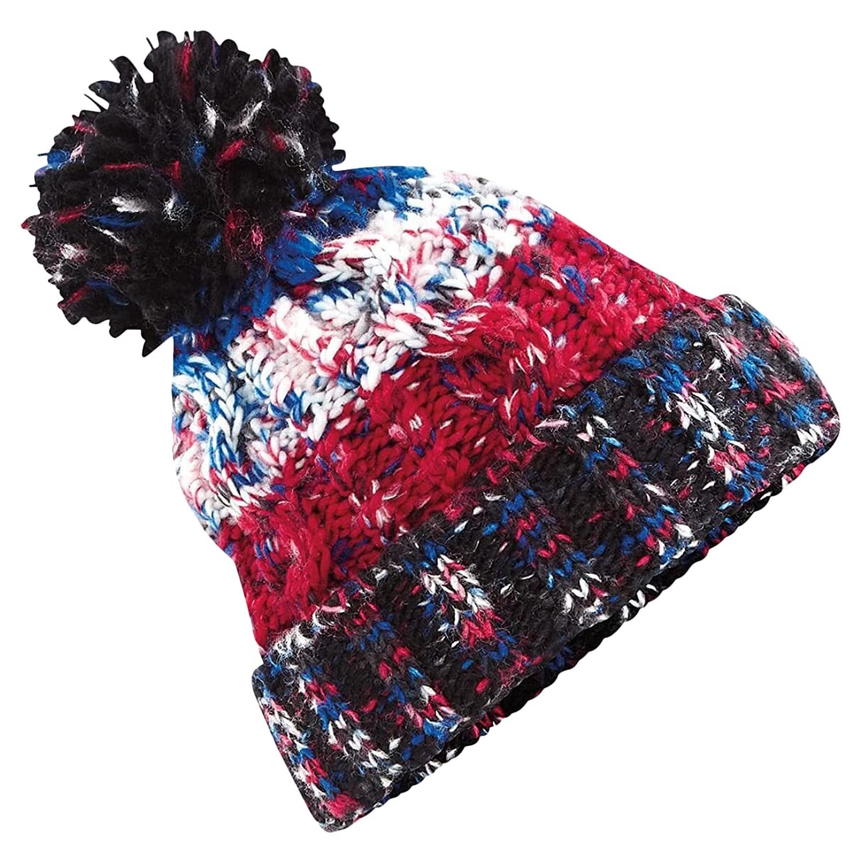 Beechfield Unisex Beechfield Unisex Adults Corkscrew Knitted Pom Pom Hat Beanie, Black Jacks, One Size UK