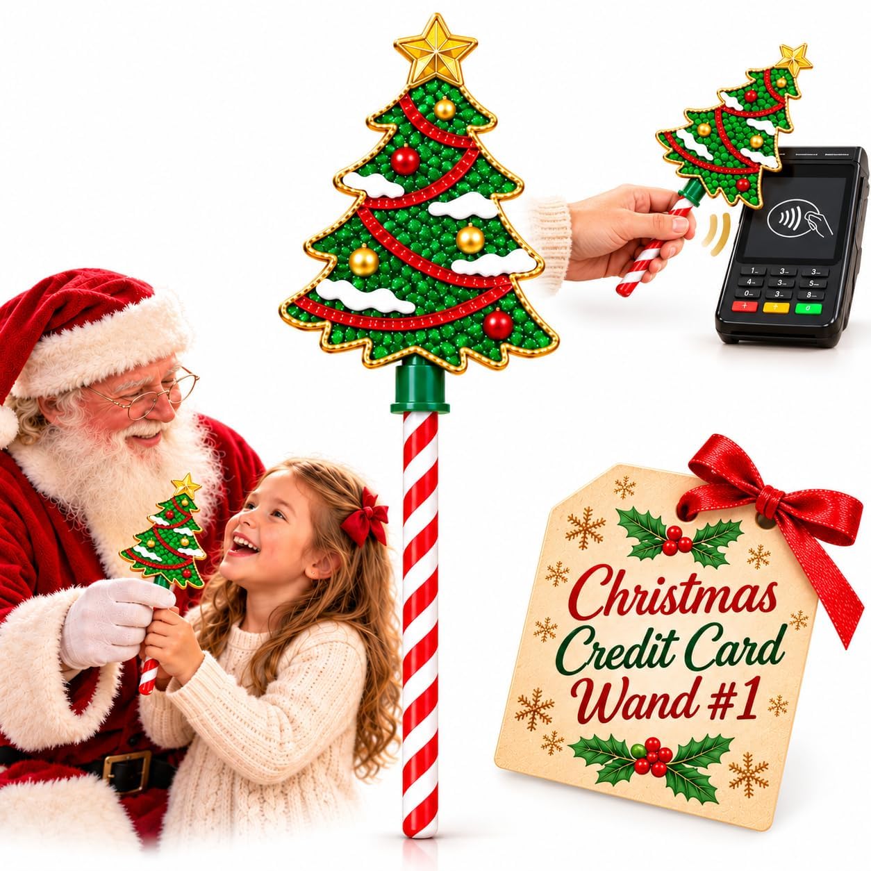 Christmas Magic Payment Wands Contactless Payments Stick, Tap to Pay Credit Card Magic Wands, Christmas contactless payment wand, Tap to Pay with Christmass Charm for Cafes, Bars Small Business